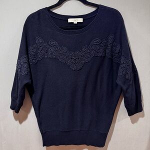 Ann Taylor LOFT Stitched Dolman Sweater Dark Navy Blue/Black Color Size Medium